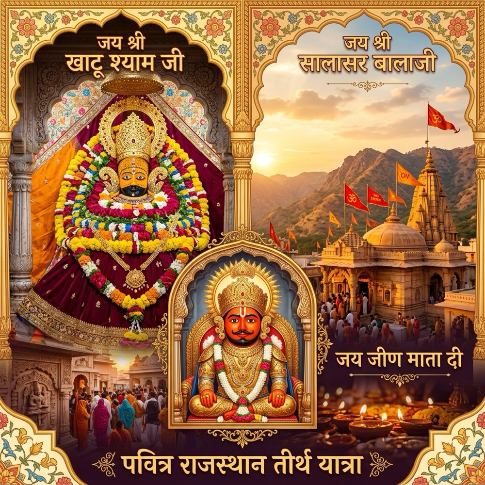 Khatu Shyam, Jeen Mata & Salasar Balaji Temple Darshan Merger Collage